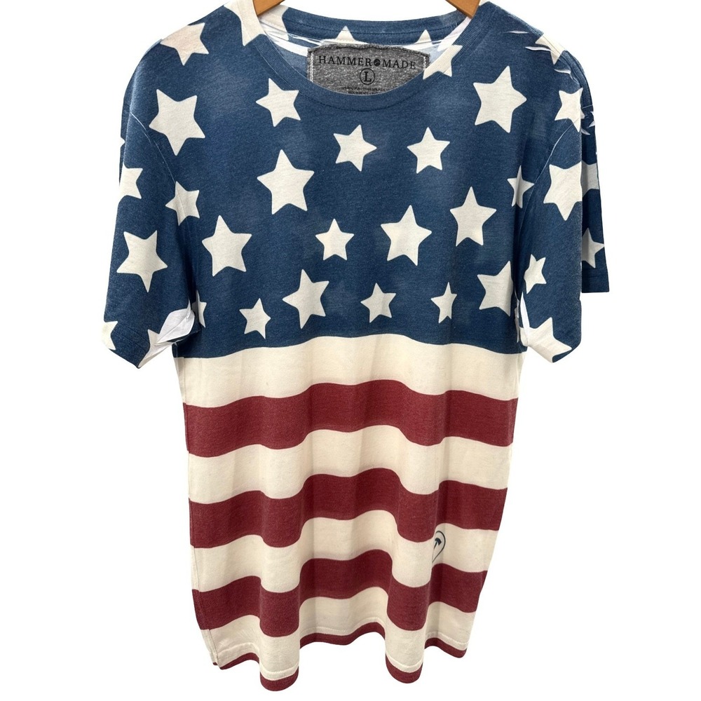 Hammer Made Patriotic T Shirt American Flag Stars Stripes Size L